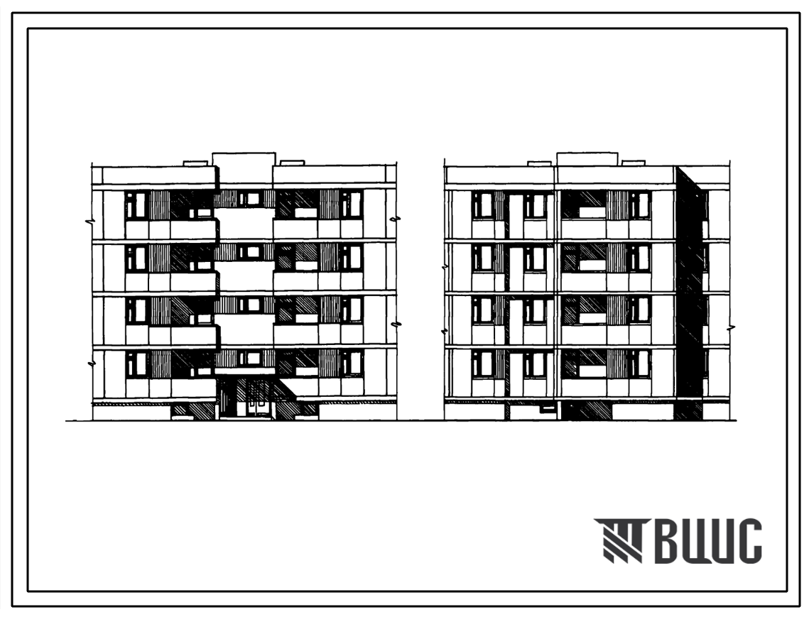 Типовой проект 126-056.84 Четырехэтажная блок-секция рядовая с торцевыми окончаниями на 12 квартир. Для строительства в сельской местности