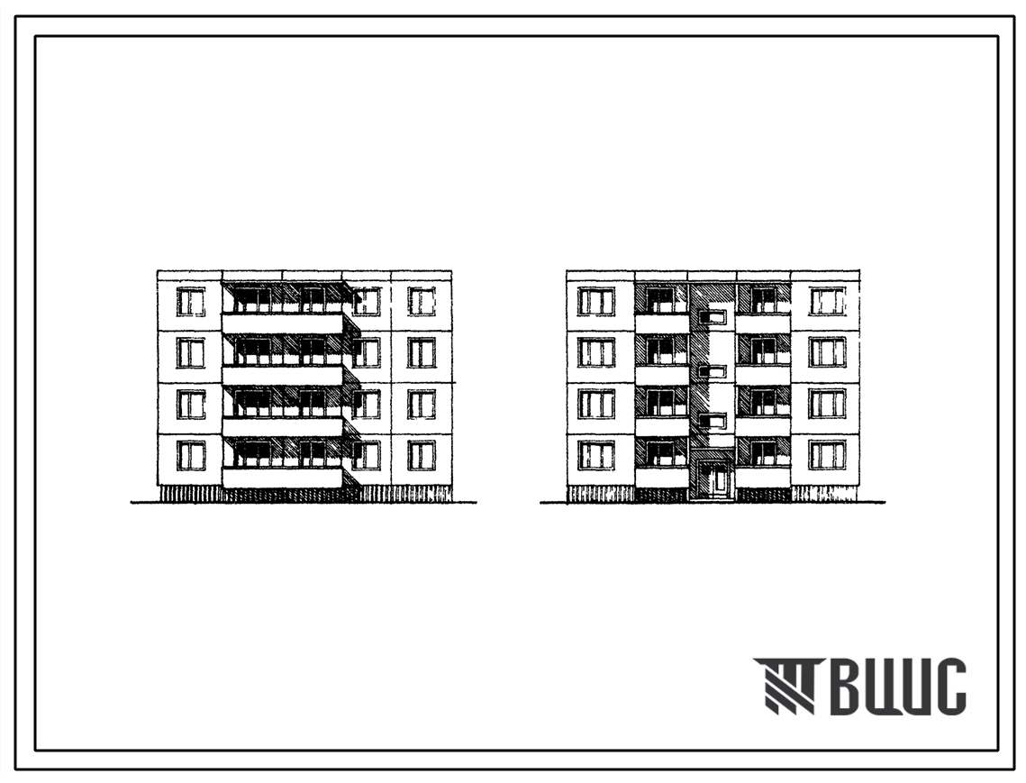 Типовой проект 121-011/1 Четырехэтажная блок-секция торцевая левая на 12 квартир (однокомнатных 1Б-4, двухкомнатных 2Б-4, трехкомнатных 3Б-4). Для строительства во 2В климатическом подрайоне Белорусской ССР