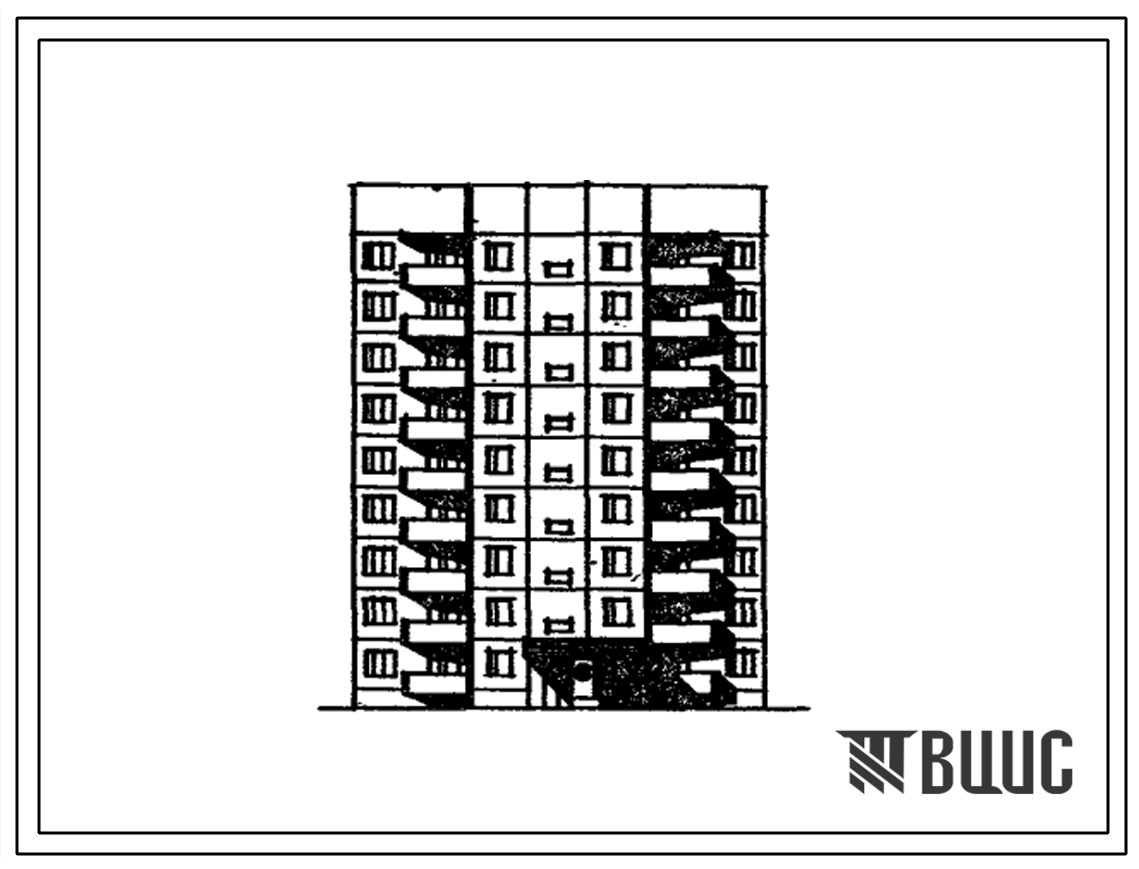 Типовой проект 1р-303-16 Девятиэтажная блок-секция рядовая с торцевыми окончаниями на 36 квартир (однокомнатных 1Б-9. Двухкомнатных 2Б-10, трехкомнатных 3Б-17). Для строительства во 2В климатическом подрайоне Московской области