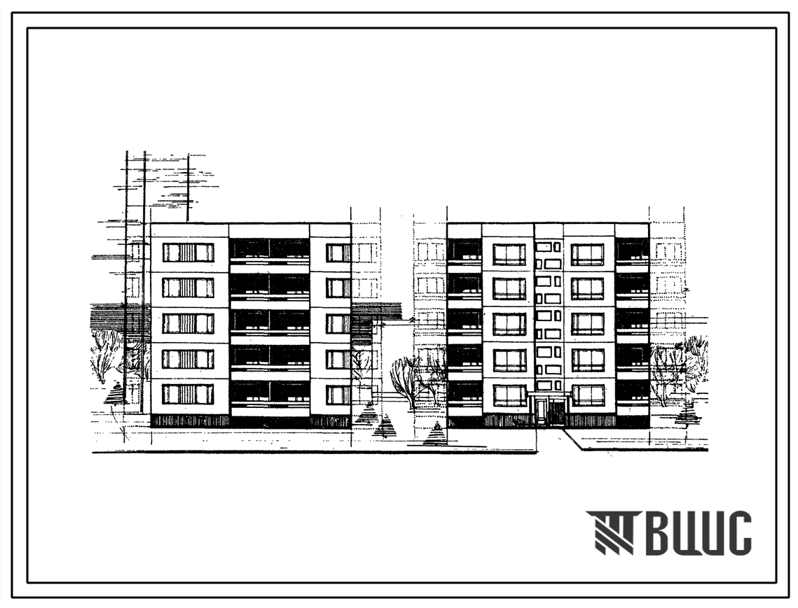 Типовой проект 99-08/1 Блок-секция пятиэтажная рядовая левая на 10 квартир (трехкомнатных 3Б-5, четырехкомнатных 2Б-5). Для строительства в 1В климатическом подрайоне, 2 и 3 климатических районах