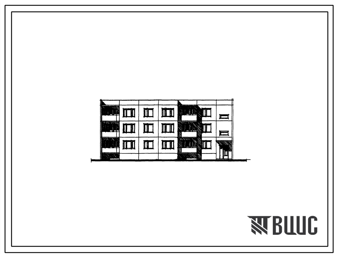 Типовой проект 121-080/1 Трехэтажный жилой блок общежития для профтехучилищ на 72 человека (с жилыми комнатами на 2 и 3 человека). Для строительства в 1В климатическом подрайоне, 2 и 3 климатических районах