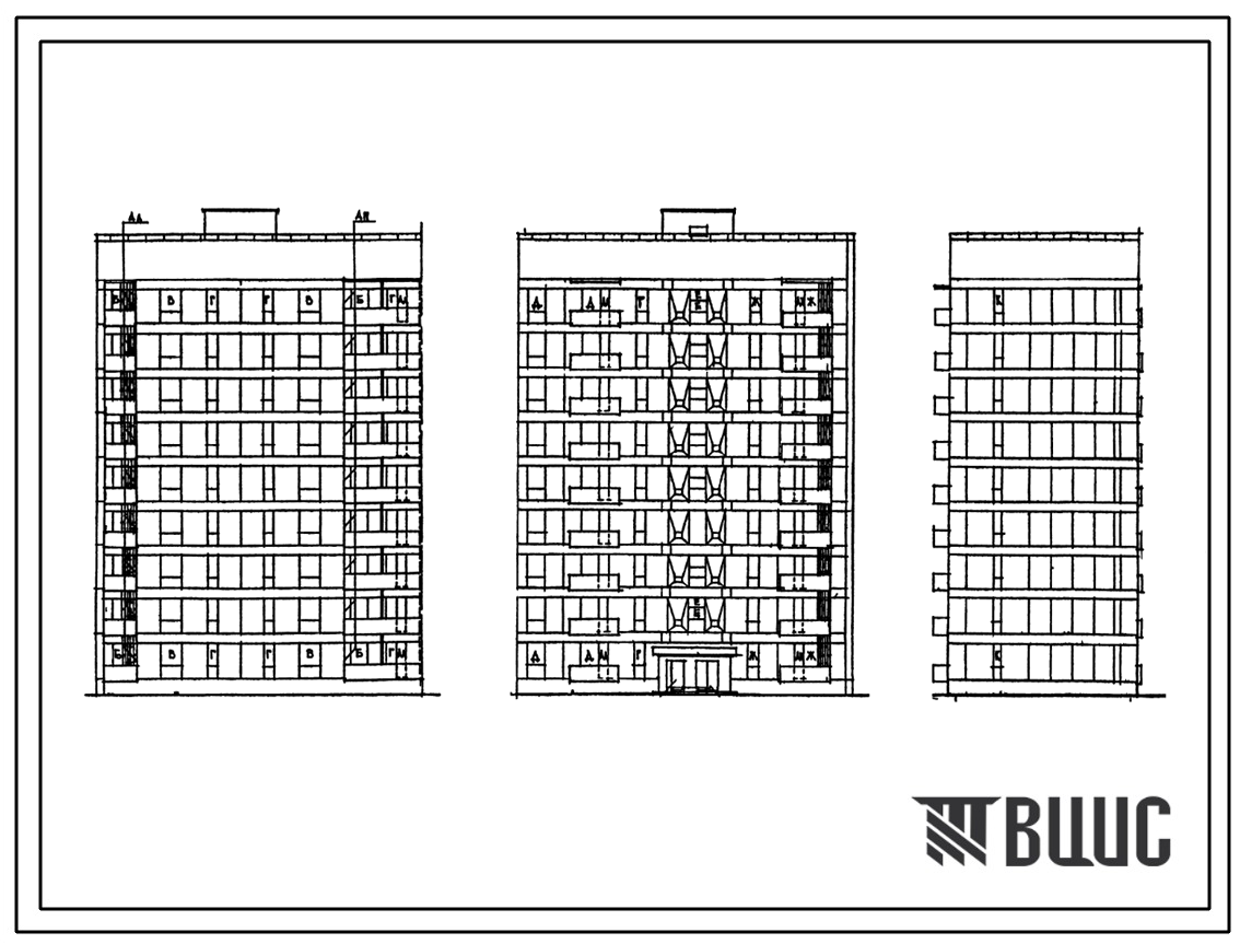 Типовой проект 87-082/2 Девятиэтажная торцовая левая блок-секция на 36 квартир Т-1Б-2Б-2Б-3А