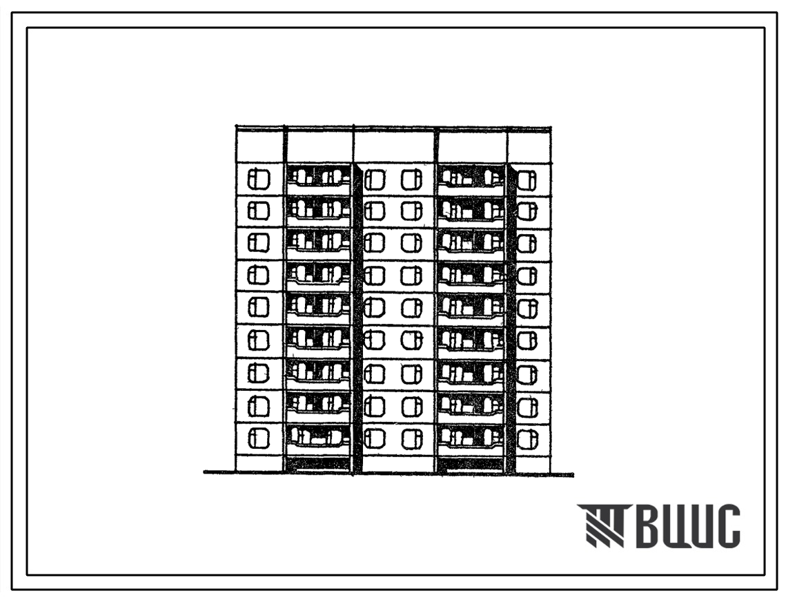 Типовой проект 135-0341с.13.87 9-этажная блок-секция общежития семейной молодежи рядовая на 153 человека для Бурятской АССР