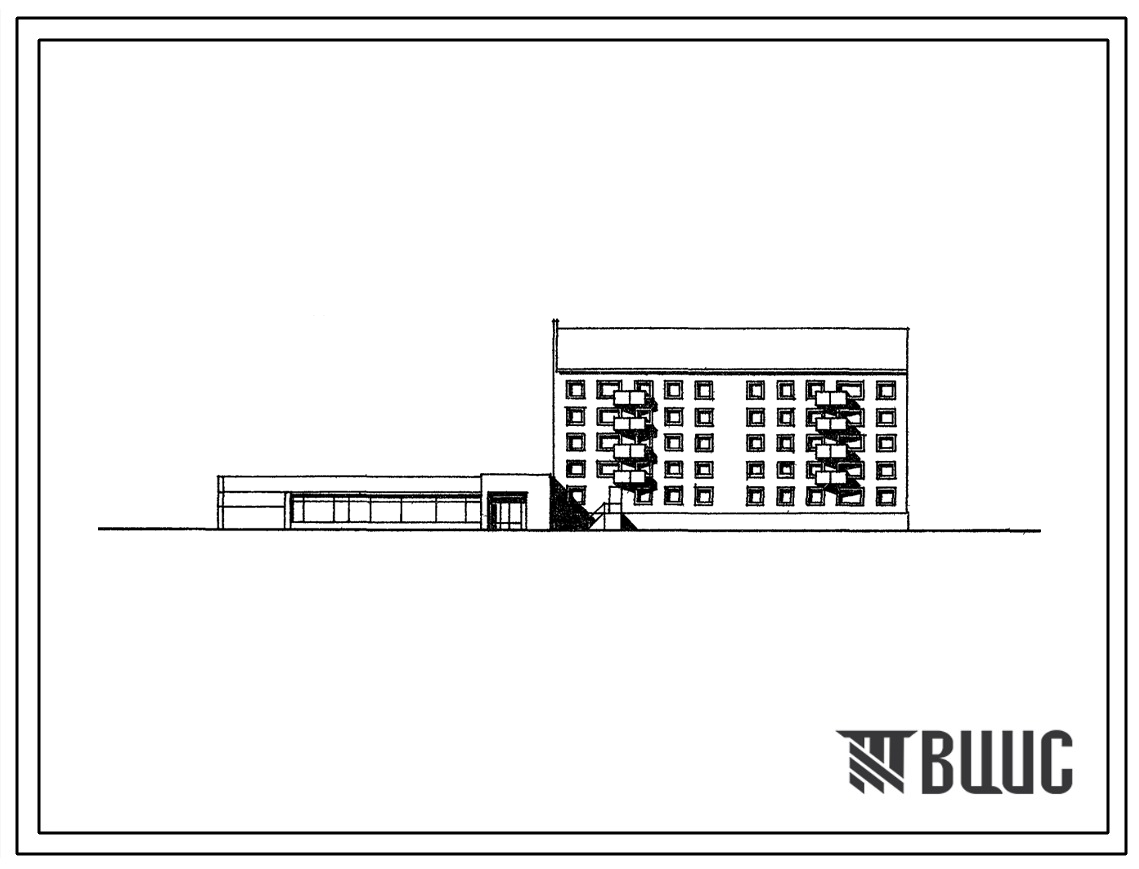 Фасады Типовой проект 114-067с.87 Блок-секция 5-этажная 28-квартирная торцовая со встроенно-пристроенным магазином "Товары для дома" торговой площадью 400 м2 в конструкциях серии 1.020.1-2с
