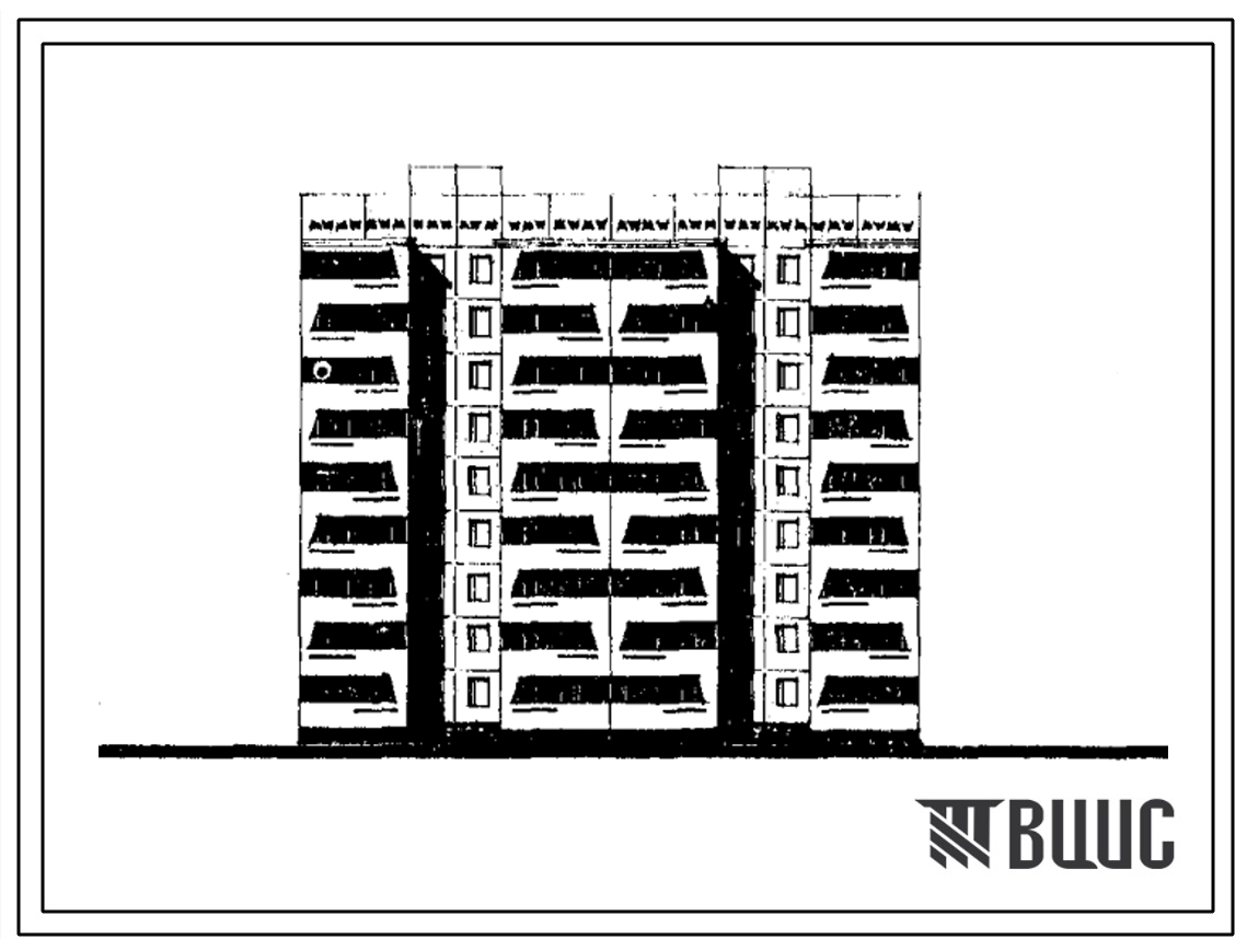 Типовой проект 76-068с/1 Блок-секция девятиэтажная 36-квартирная рядовая с летними помещениями по главному фасаду (трехкомнатных 3Б — 1, четырехкомнатных 4Б — 35). Для строительства в IVА и IVГ климатических подрайонах Узбекской ССР сейсмичностью 8 баллов