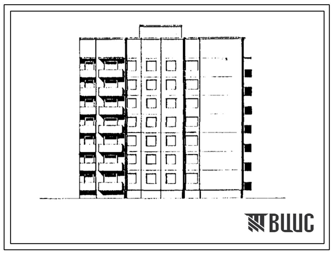 Фасады Типовой проект 90-0303.3.13.90 Блок-секция 7-этажная 28-квартирная торцевая правая 2-2-3-3 (для строительства в г. Омске и Омской области) Конструктивный вариант свайных фундаментов N=350 kH