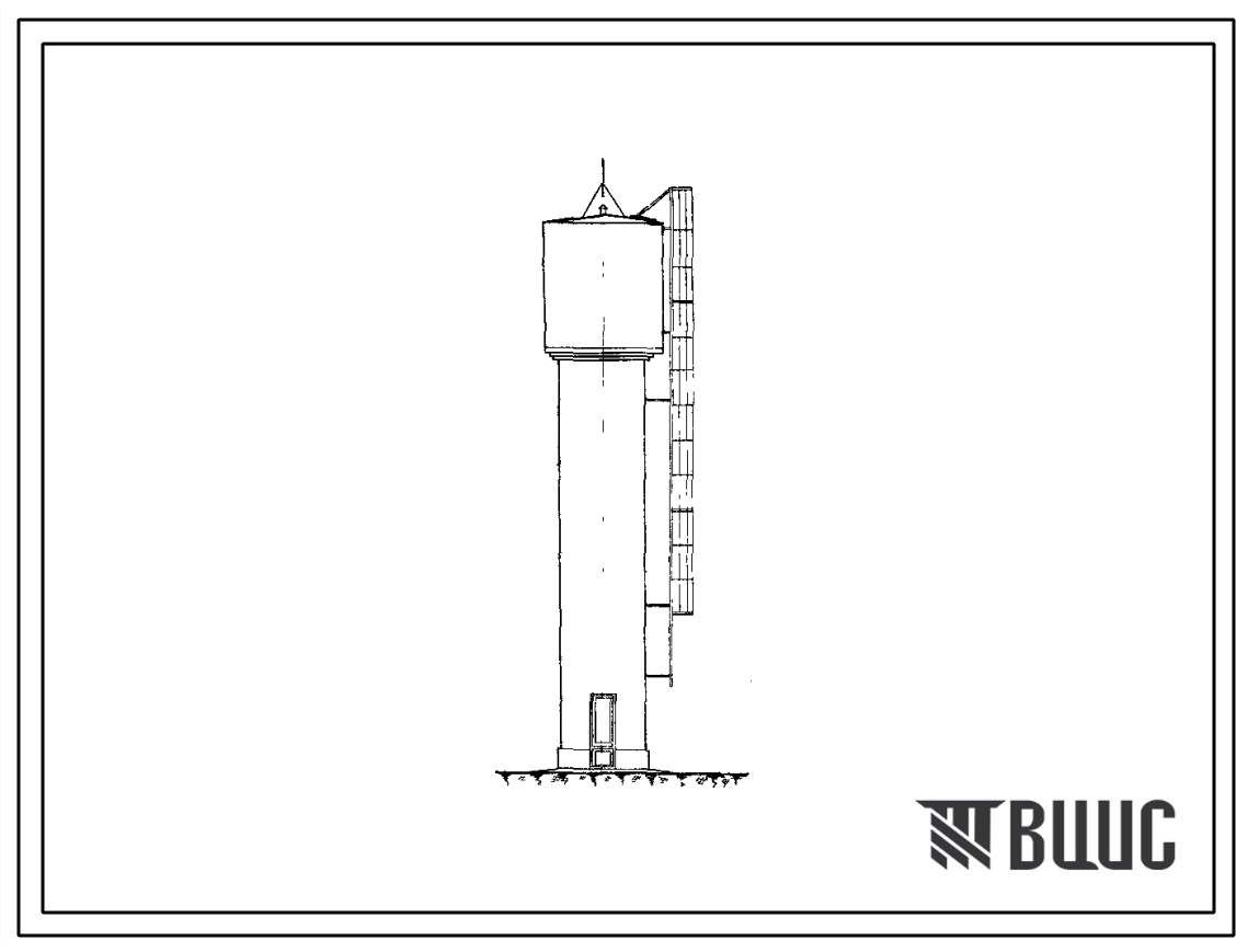 Типовой проект 901-5-16 Водонапорная бесшатровая кирпичная башня со стальным баком емкостью 25 м3, высотой до дна бака 12 м.