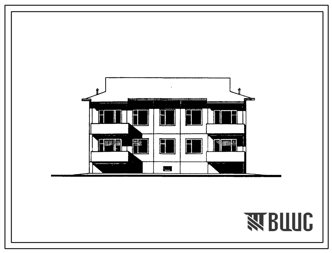 Фасады Типовой проект 1-464д-165.86 Двухэтажный четырехквартирный жилой дом для сельского строительства