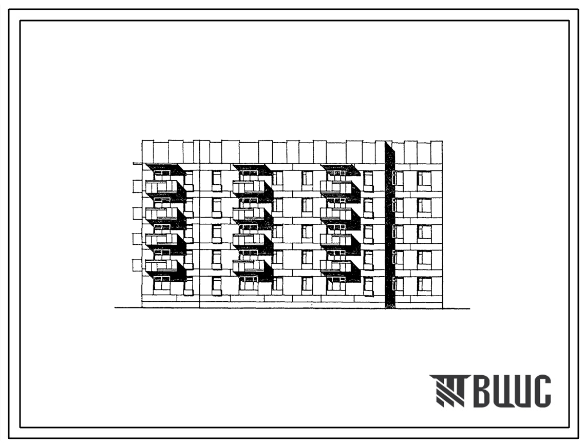 Типовой проект 174-07с.85 Блок-секция 5-этажная 2-секционная 35-квартирная торцовая 1А.1А.1Б.2Б-1Б.2Б.3А