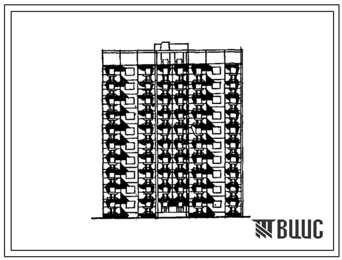 Типовой проект 90-0326.13.91 Блок-секция 10-этажная 69-квартирная рядовая с торцовыми окончаниями для малосемейных 1-1-1-1-1-1-1 меридиональной ориентации для города Оренбурга