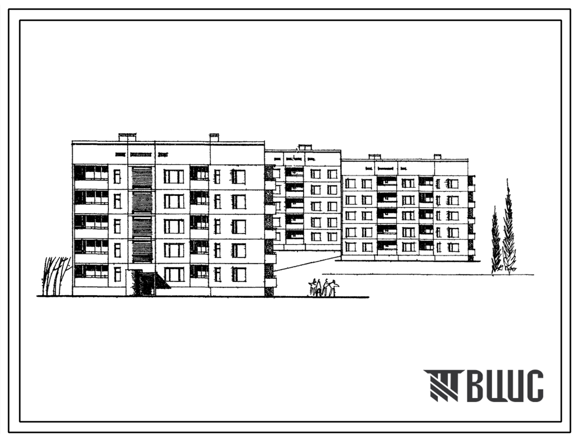 Типовой проект 135-055с Пятиэтажная блок-секция торцевая левая на 15 квартир (двухкомнатных 2Б-10, трехкомнатных 3А-5). С шагом поперечных стен 3,0 и 6,3 м для строительства в 4 климатическом районе сейсмичностью 7 и 8 баллов