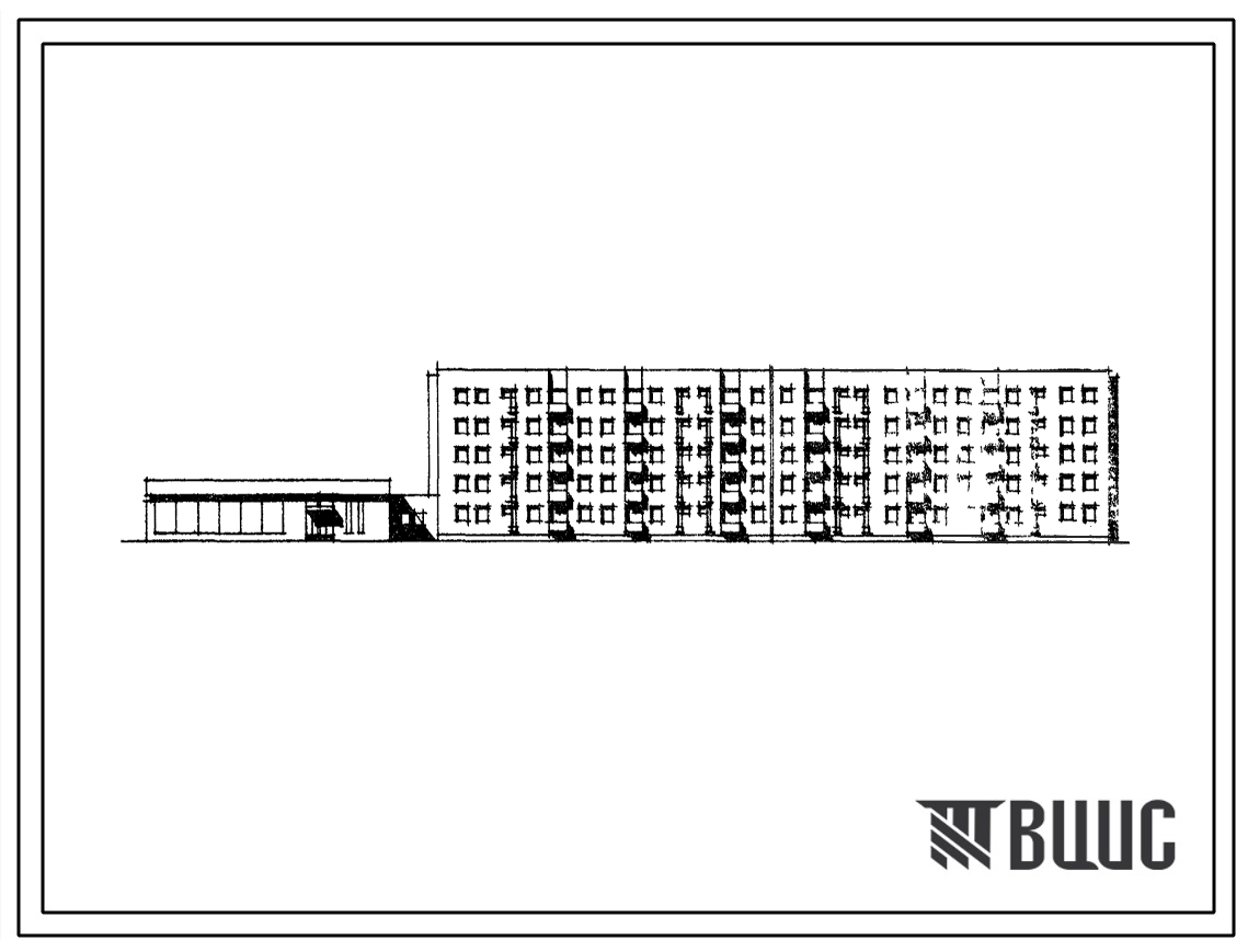 Типовой проект 114-114-18с Пятиэтажный четырехсекционный жилой дом со встроенно-пристроенным магазином на 67 квартир с продовольственным магазином (однокомнатных 1Б-11, двухкомнатных 2Б-18, трехкомнатных 3Б-29, четырехкомнатных 4А-9), вариант с промтоварн