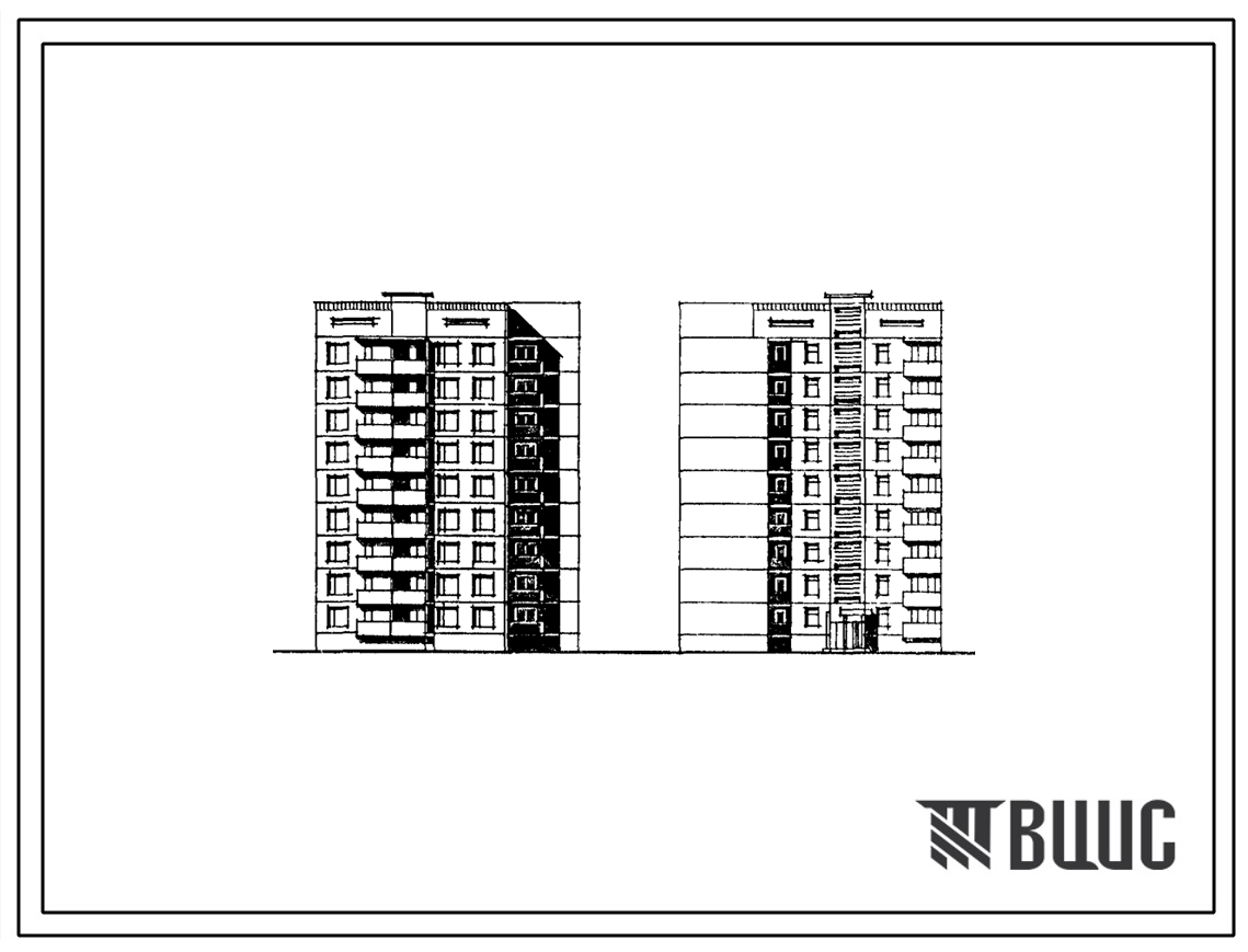 Типовой проект 135-0239c.85 Девятиэтажная угловая блок-секция на 18 квартир с торцевым окончанием. Правая. Сейсмичность 7 и 8 баллов