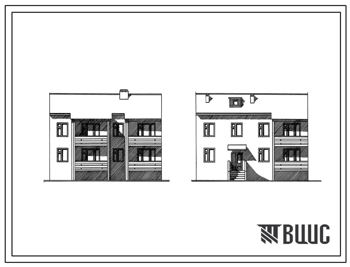 Типовой проект 192-068.91 Блок-секция 2-этажная рядовая с квартирами в 2-ух уровнях в монолитном исполнении