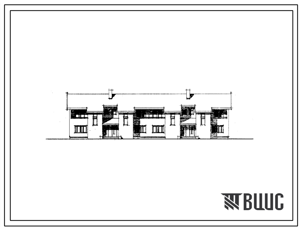 Типовой проект 144-12-155 Двухэтажный четырехквартирный блокированный дом с квартирами типа 4А в двух уровнях.