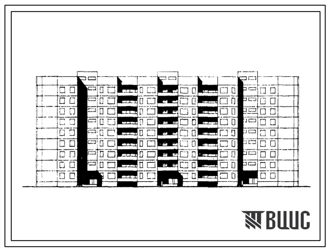 Типовой проект 111-82-11/1 Девятиэтажный трехсекционный 126-квартирный жилой дом с навесными наружными стенами из асбестоцементных панелей (однокомнатных 1А — 18, двухкомнатных 2Б — 54, трехкомнатных 3А — 36, четырехкомнатных 4А — 18). Для строительства в