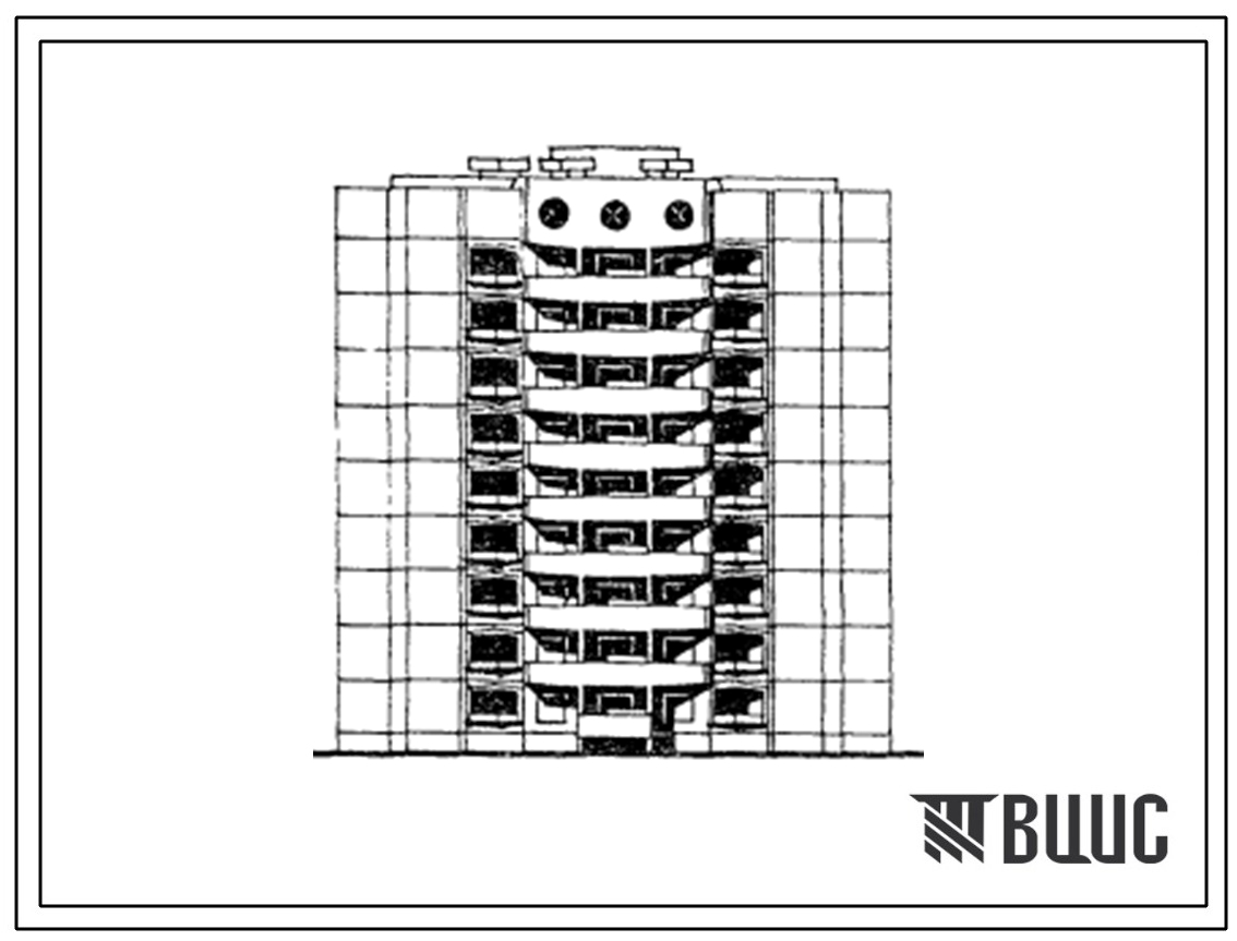Типовой проект 165-016с.13.86 Блок-секция 9-этажная 45-квартирная рядовая с торцовыми окончаниями типа "Трилистник" 2Б.1Б.2Б.1Б.3Б (для строительства в г. Душамбе)