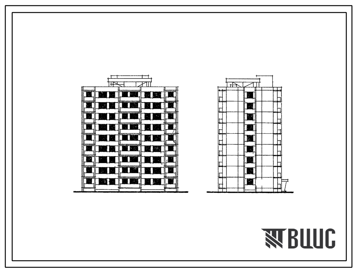 Типовой проект 111-88-10 Девятиэтажный односекционный дом на 45 квартир (однокомнатных 1Б-9, двухкомнатных 2Б-16, трехкомнатных 3Б-18). Для строительства во 2В климатическом подрайоне Белорусской ССР