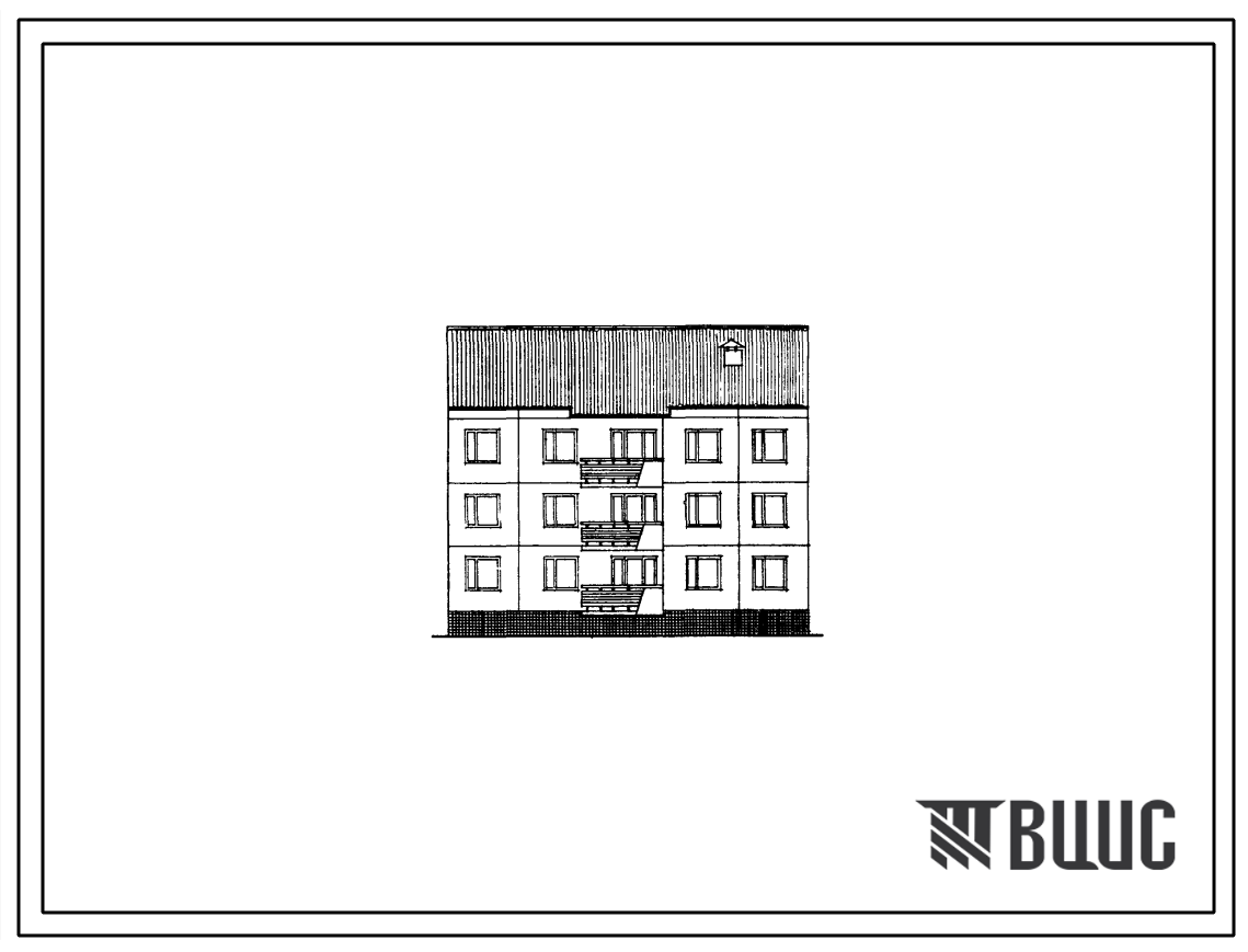 Типовой проект 135-0100 Трехэтажная блок-секция рядовая с торцевыми окончаниями на 9 квартир типа 2Б. Для строительства в 1В климатическом подрайоне, 2 и 3 климатических районах
