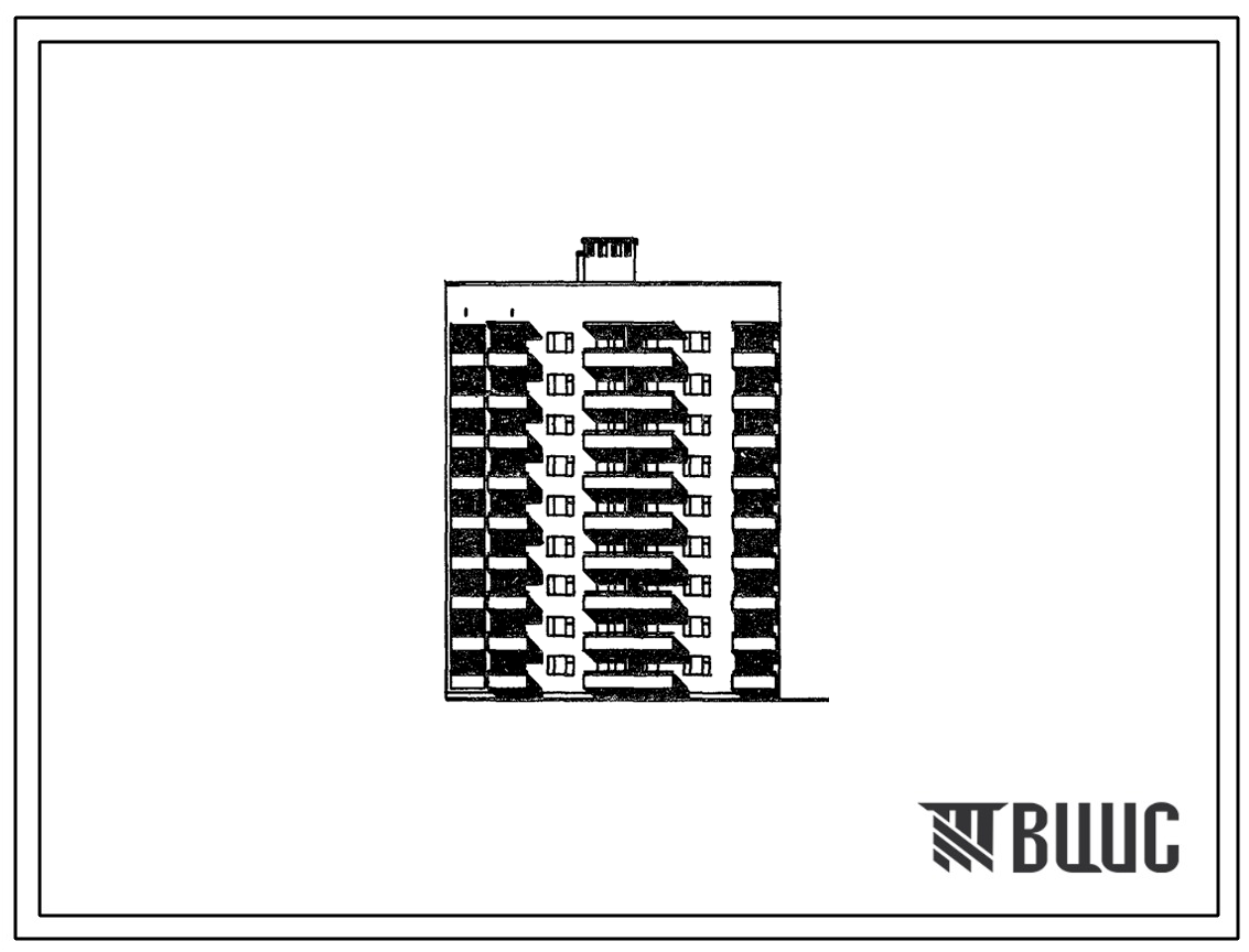 Фасады Типовой проект 67-025/1.2 Девятиэтажная блок-секция на 36 квартир торцовая 2Б, 2Б, 2Б, 3Б (правая)