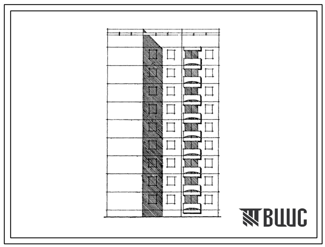 Типовой проект 129-064с.13.87 Блок-секция 9-этажная 27-квартирная лучевая правая 1Б-2Б-3Б (для Армянской ССР)