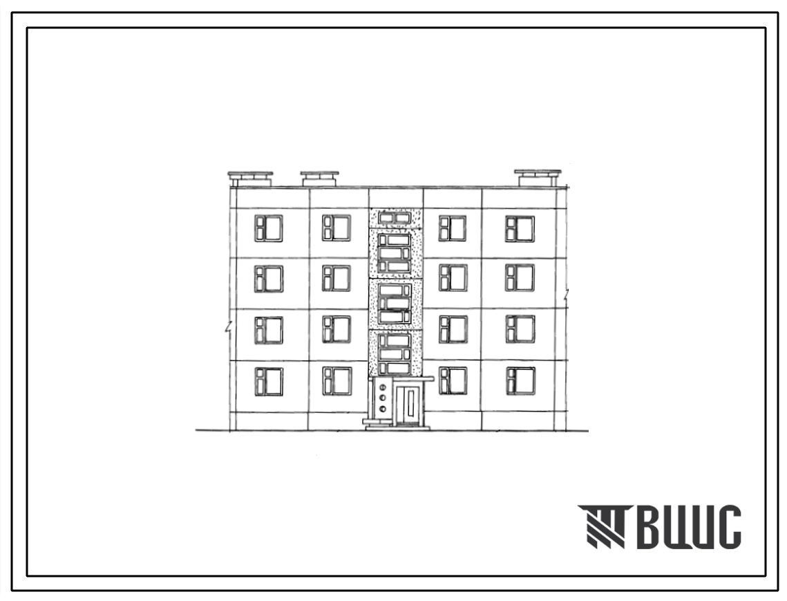 Типовой проект 210-027.2 Четырехэтажная 12 квартирная рядовая блок-секция с квартирами 2Б-2Б-2Б