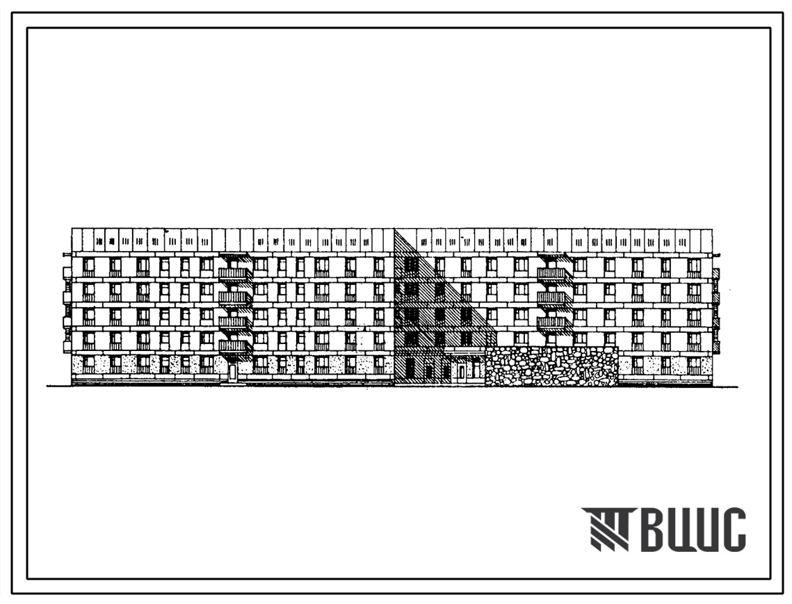 Фасады Типовой проект 163-174-4с.85 Пятиэтажное общежитие для рабочих и служащих на 408 человек (с жилыми ячейками на 3, 4 и 12 человек)