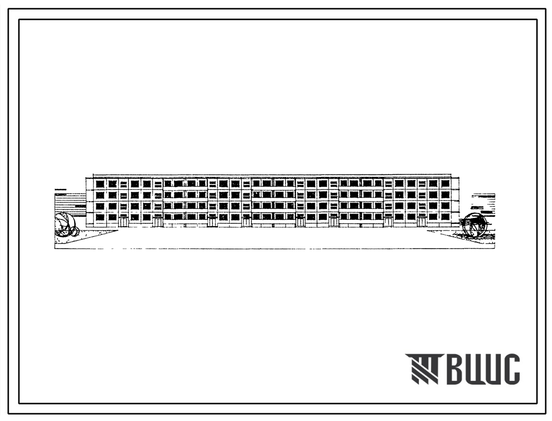 Типовой проект 1-306с-33к Четырехэтажный трехсекционный дом на 48 квартир  для районов с сейсмичностью 8 баллов. Стены из кирпича.