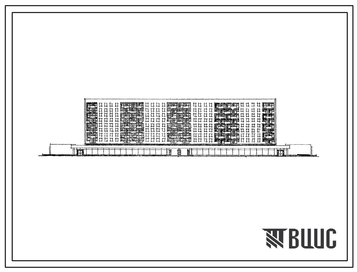 Типовой проект 114-86-27 Девятиэтажный четырехсекционный 128-квартирный жилой дом со встроенными магазинами (двухкомнатных 2Б-64, трехкомнатных 3А-64) со встроенным магазином. Для строительства в 1В, 2В, 2Б, 2Г климатических подрайонах.