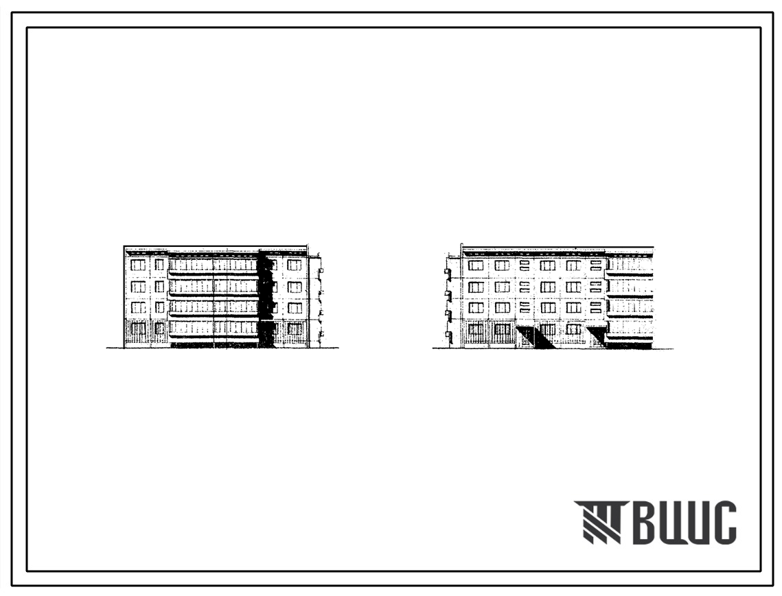 Типовой проект 76-048сп Четырехэтажная блок-секция на 20 квартир (IБ.IБ.2Б-2Б.3Б) торцовая правая.