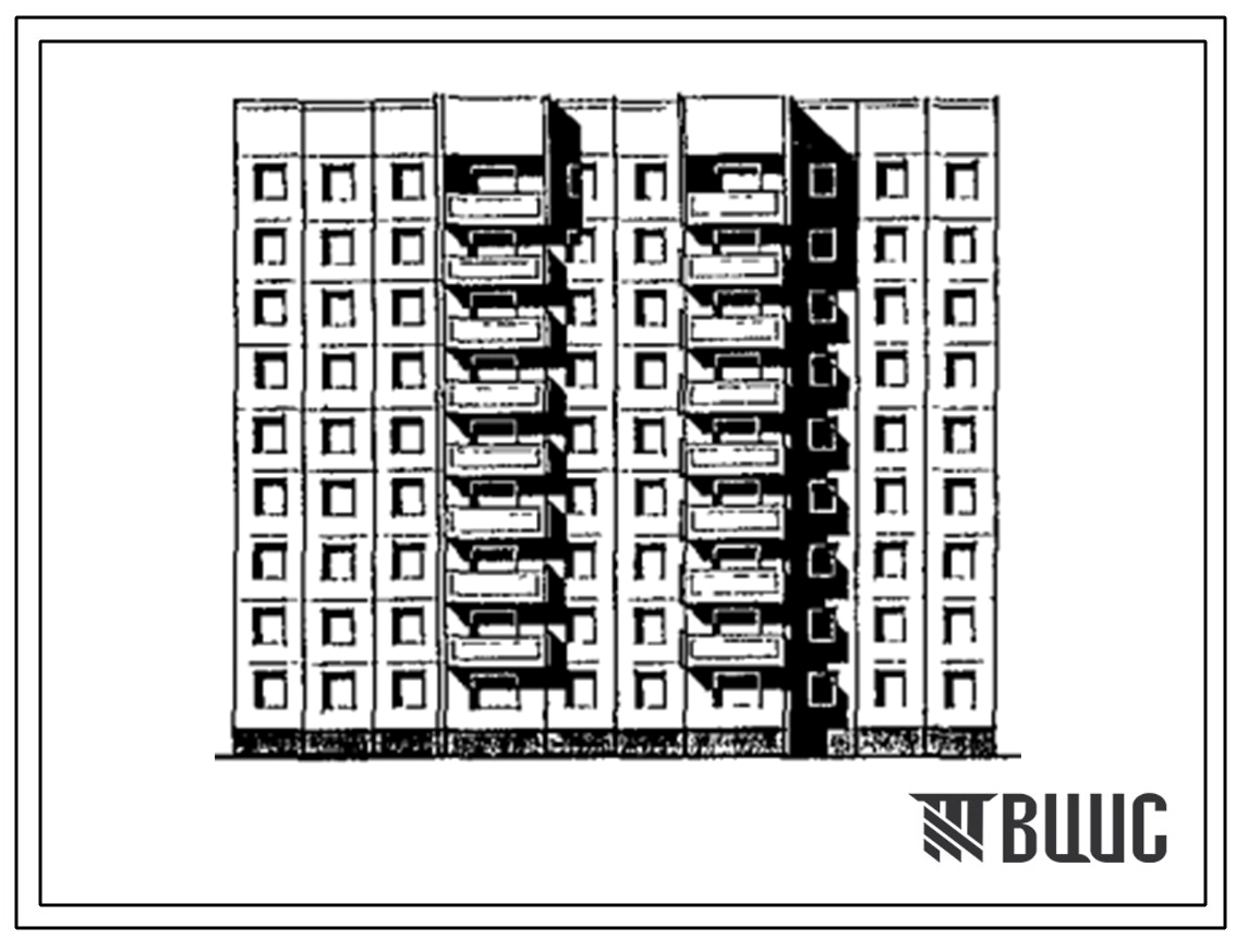 Типовой проект 97-0324.88 Блок-секция 9-этажная 54-квартирная рядовая меридиональная 1-1-2-2-3-3
