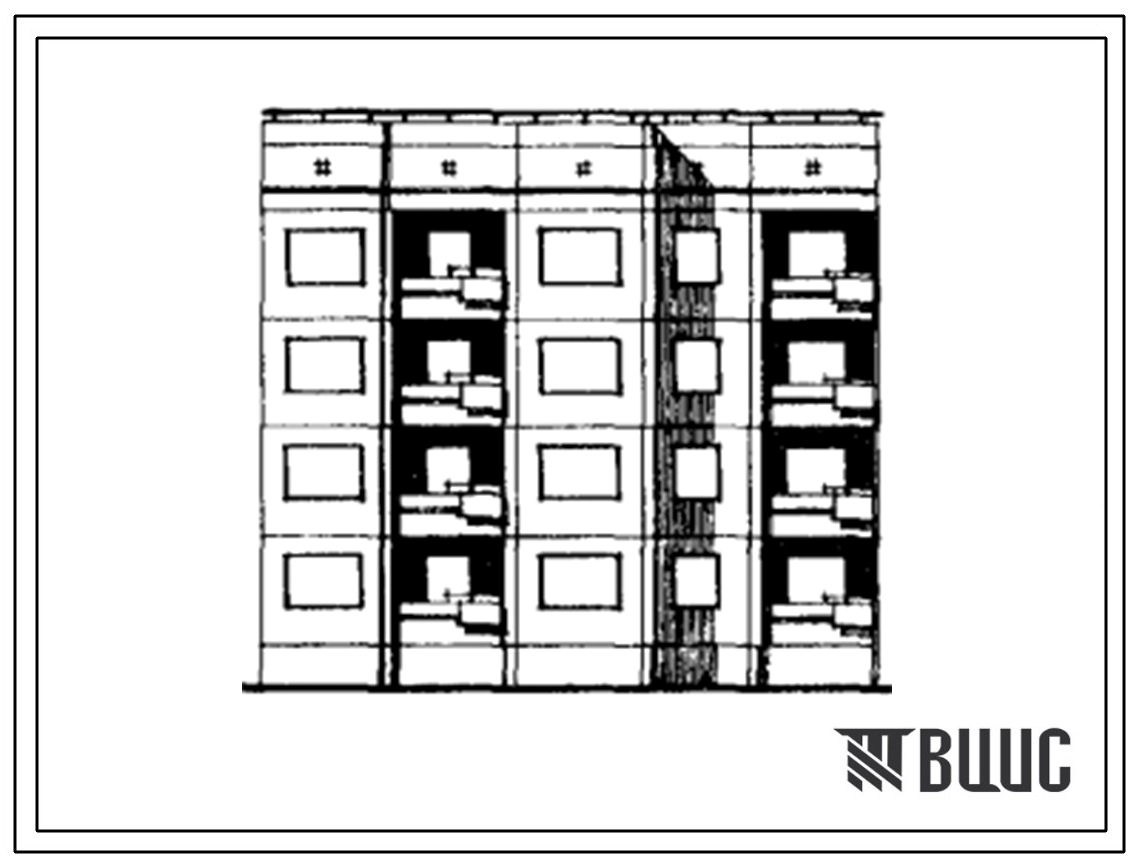 Типовой проект 94-065/1 Блок-секция 4-этажная 12-квартирная рядовая левая с торцевыми окончаниями 1Б-2Б-3Б