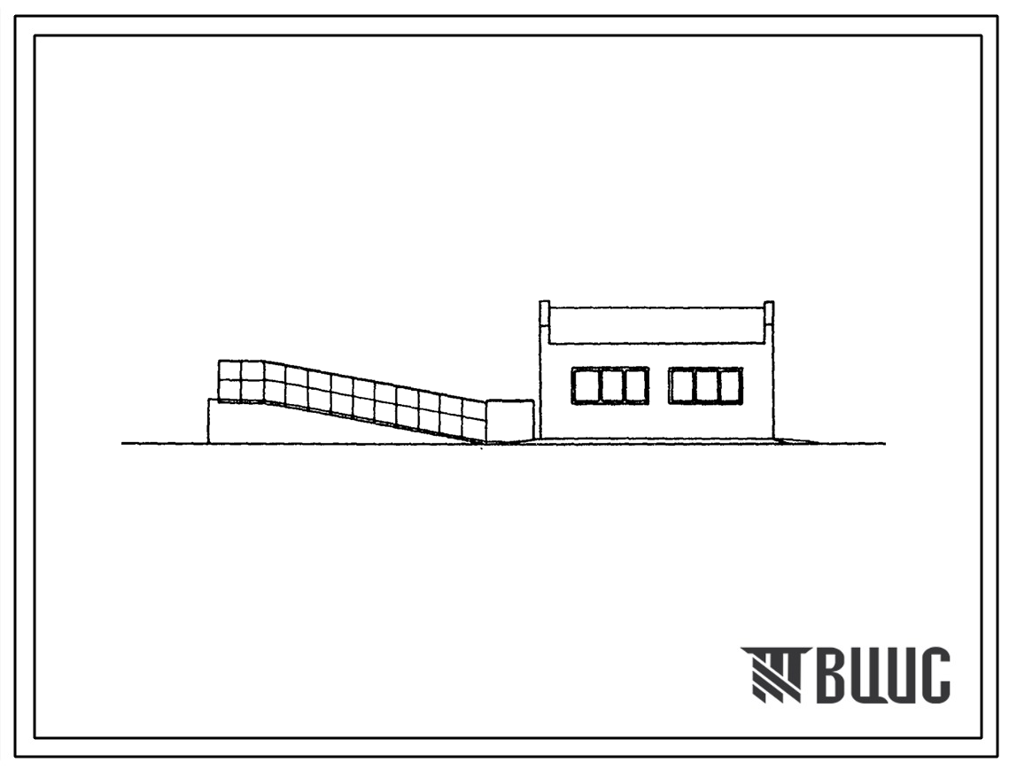 Фасады Типовой проект 801-9-48.87 Здание отгрузки скота. Размеры здания - 7,5x6 м. Расчетная температура: -20, -30, -40°С. Стены – кирпичные. Покрытие - асбестоцементные листы по деревянным балкам