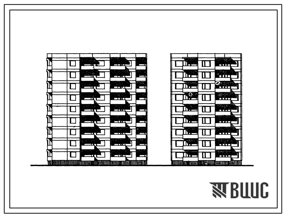 Типовой проект 120В-026/1 9-этажная блок-секция на 36 квартир (2Б-3А-3Б-3Б). Для строительства во 2В климатическом подрайоне Литовской ССР.