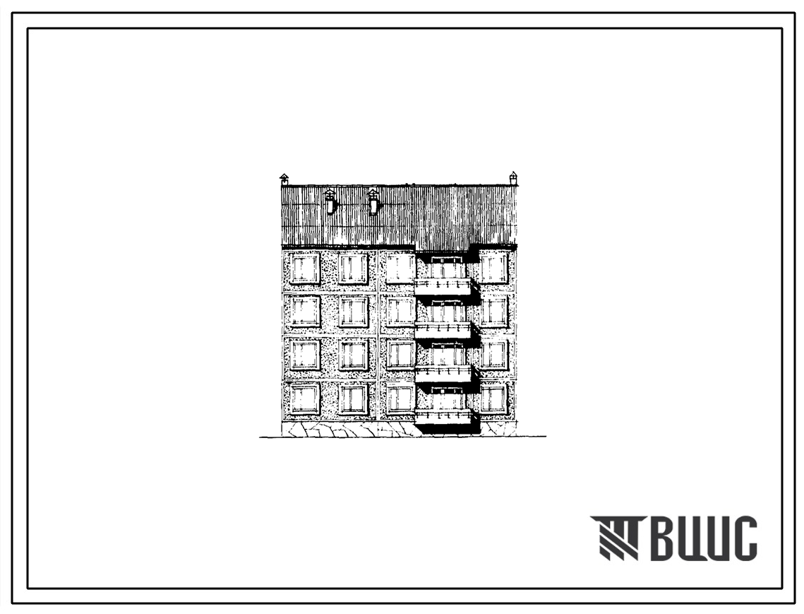 Типовой проект 135-0103 Блок-секция четырехэтажная 12-квартирная рядовая с торцевыми окончаниями типа 2Б. Для строительства в IВ климатическом подрайоне, II и III климатических районах.