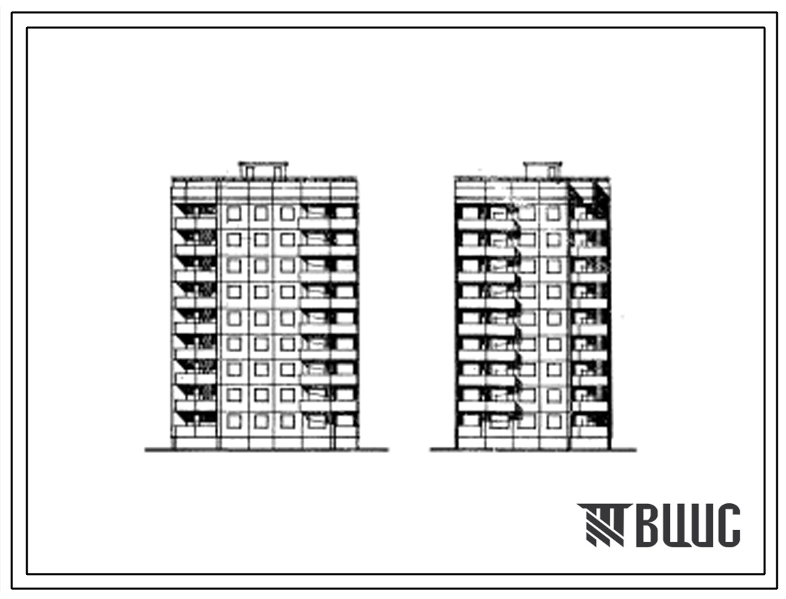 Типовой проект 94-045/1 Блок-секция девятиэтажная 36-квартирная угловая левая рядовая с торцевыми окончаниями (двухкомнатных 2Б-10; трехкомнатных — 3А-9, 3Б-17).