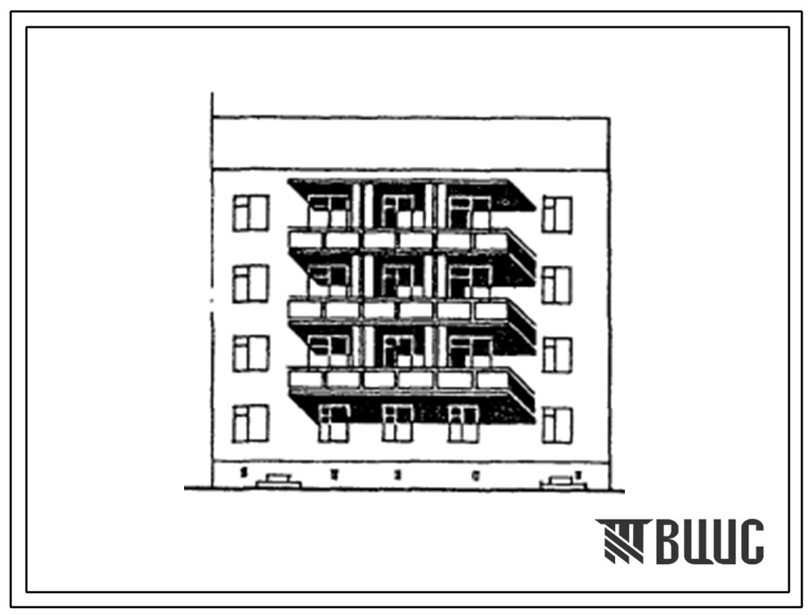 Типовой проект 175-07с.13.87 Блок-секция 4-этажная 12-квартирная 3Б.2Б.1Б торцовая правая для Киргизской ССР