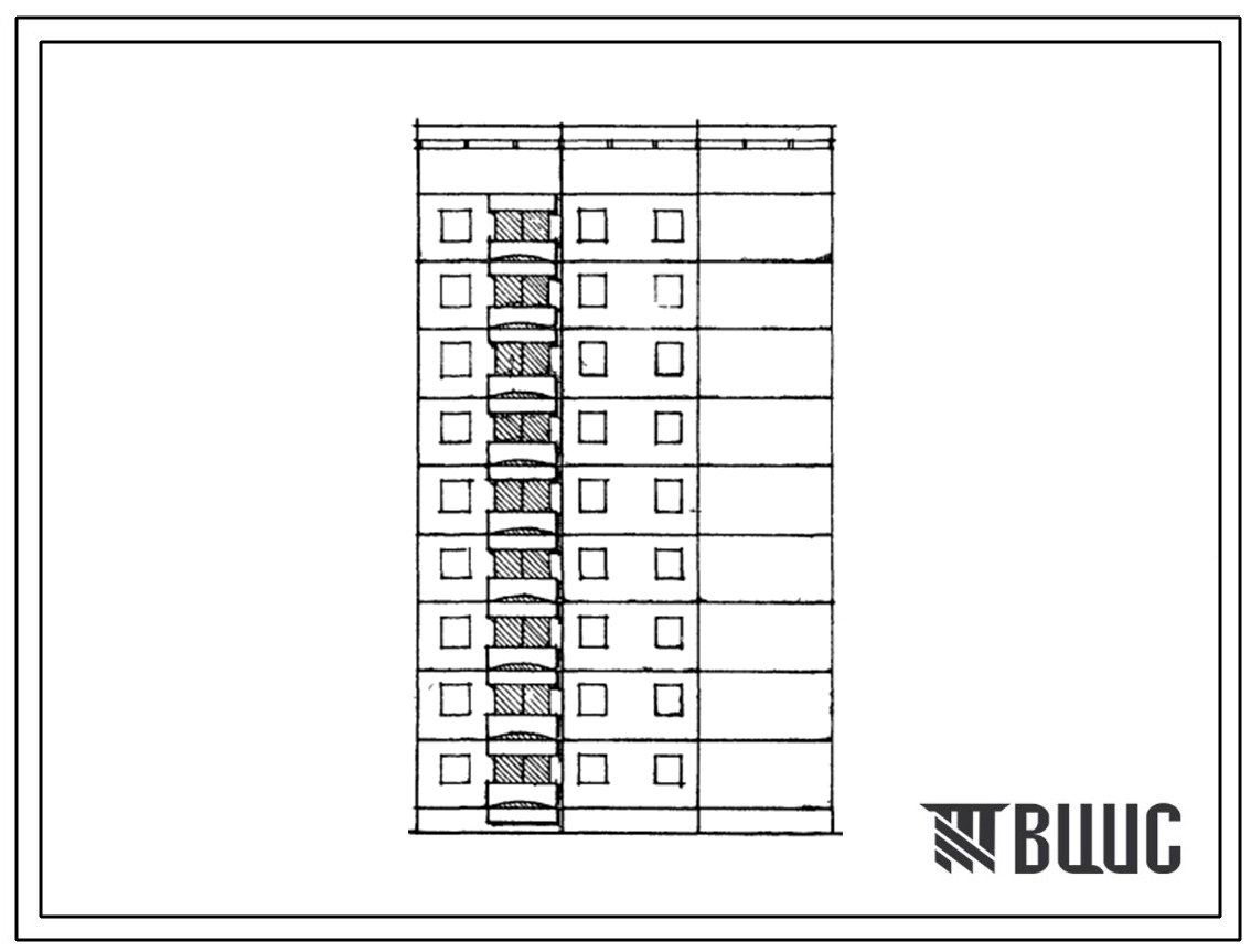 Типовой проект 129-051с.13.86 Блок-секция 9-этажная 18-квартирная торцовая обратная левая 3Б-3Б (для Армянской ССР)