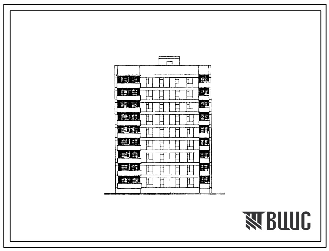 Фасады Типовой проект 87-085п/2 Блок-секция  торцовая правая 9-этажная 36-квартирная Т-1Б-2Б-2Б-3А