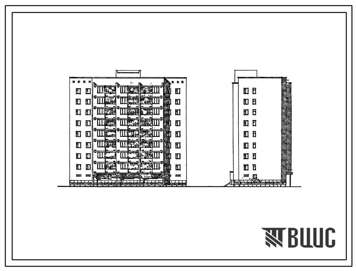 Типовой проект 68-014м.85 Девятиэтажная блок-секция торцевая левая на 40 квартир
