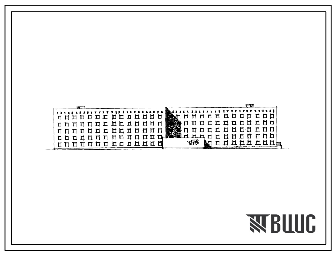 Типовой проект 1-306с-58/75 Пятиэтажное общежитие на 444 места, для строительства в 1В, 1Д, 2А климатических подрайонах сейсмичностью 7 баллов. Со стенами из кирпича