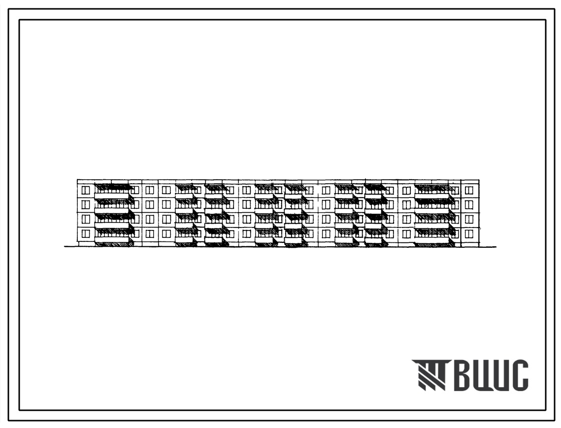 Типовой проект 111-121-35/1 Четырехэтажный пятисекционный жилой дом на 60 квартир (однокомнатных 1Б-8, двухкомнатных 2А-12, 2Б-32 2Б-16, трехкомнатных 3Б-8). Для строительства в 1В климатическом подрайоне, 2 и 3 климатических районах