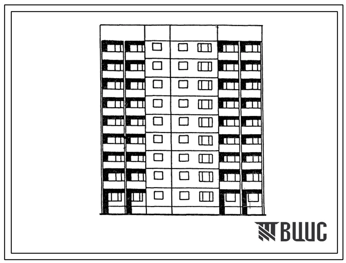 Типовой проект 1Лг-602-021.13.86 Блок-секция с торцевыми окончаниями 9-этажная 36-квартирная 1Б-2Б-2Б-3Б (для строительства в г. Риге)
