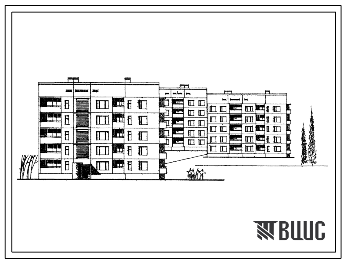 Типовой проект 135-055с Пятиэтажная блок-секция торцевая левая на 15 квартир (двухкомнатных 2Б-10, трехкомнатных 3А-5) с шагом поперечных стен 3,0 и 6,3 м. Для строительства в 4 климатическом районе сейсмичностью 7 и 8 баллов