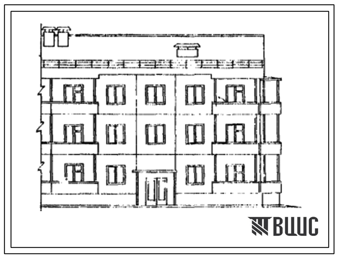 Типовой проект 48-023с/1 Трехэтажная блок-секция торцевая правая на 9 квартир (однокомнатных 1Б-3, двухкомнатных 2Б-3, трехкомнатных 3Б-3). Для строительства в 3 климатическом районе Киргизской ССР сейсмичностью 8 и 9 баллов