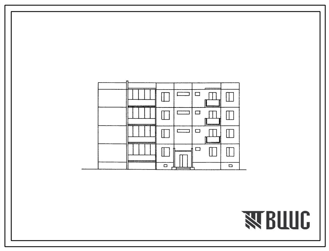 Типовой проект 127-011С/1 Четырехэтажная крупнопанельная торцевая блок-секция на 12 квартир левая (двухкомнатных 2Б-8; четырехкомнатных 4Б-4).