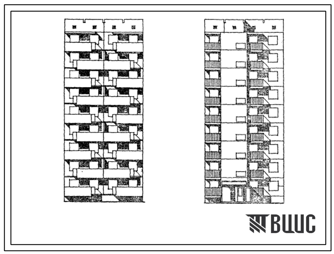 Типовой проект 173-012с.84 Блок-секция 9-этажная 18-квартирная рядовая 3Б-2Б. Для строительства в 4Б климатическом подрайоне Азербайджанской ССР сейсмичностью 7 баллов.