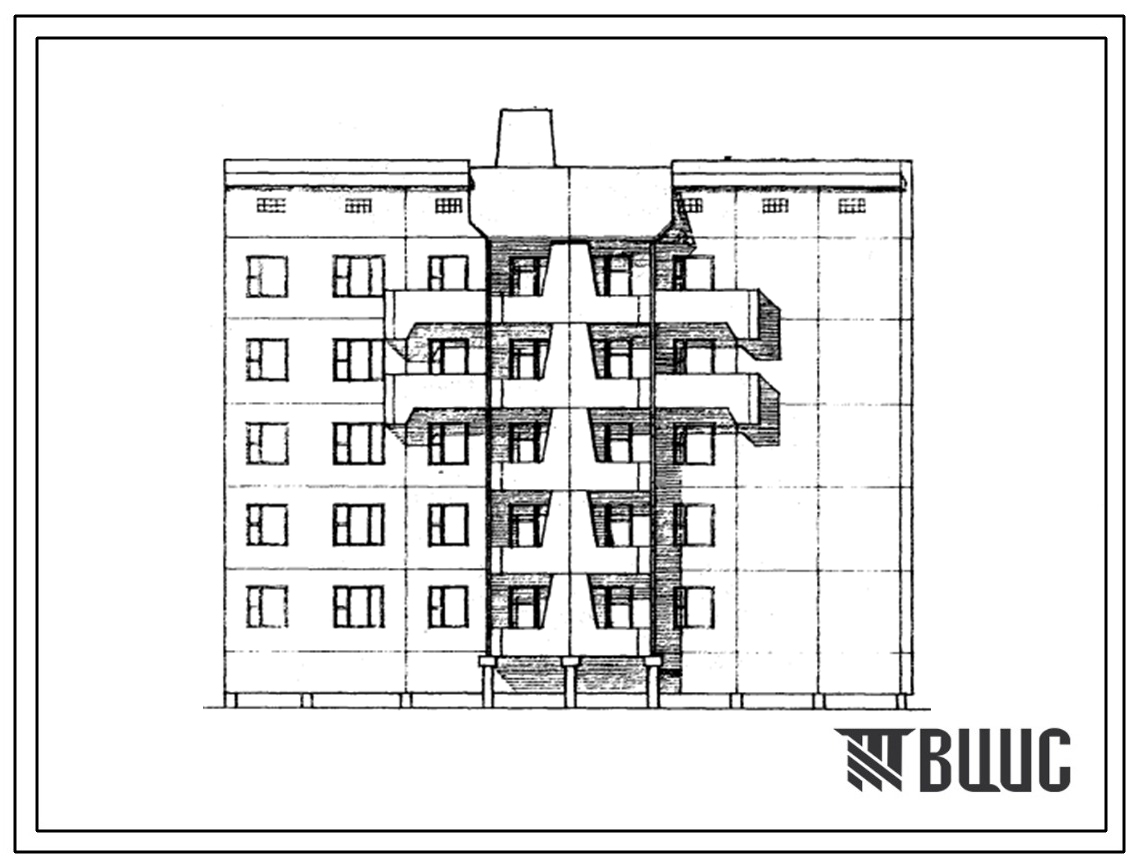Типовой проект 112-028м.13.86 Блок-секция торцевая правая 5-этажная 19-квартирная 1Б-2Б-3Б-4Б. Для Якутской АССР