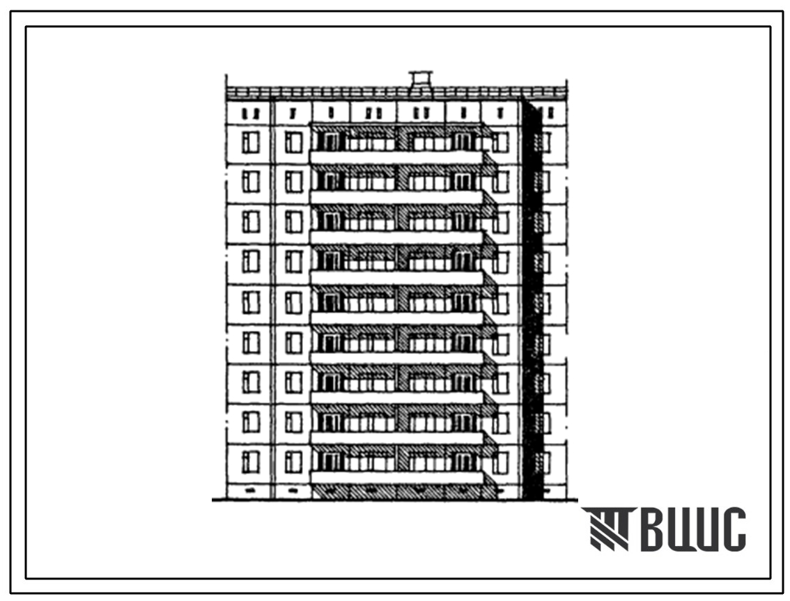 Типовой проект 105-0119с.13.87 Блок-секция 9-этажная 36-квартирная рядовая с торцовыми окончаниями 4Б.1Б.1Б.4Б для Киргизской ССР