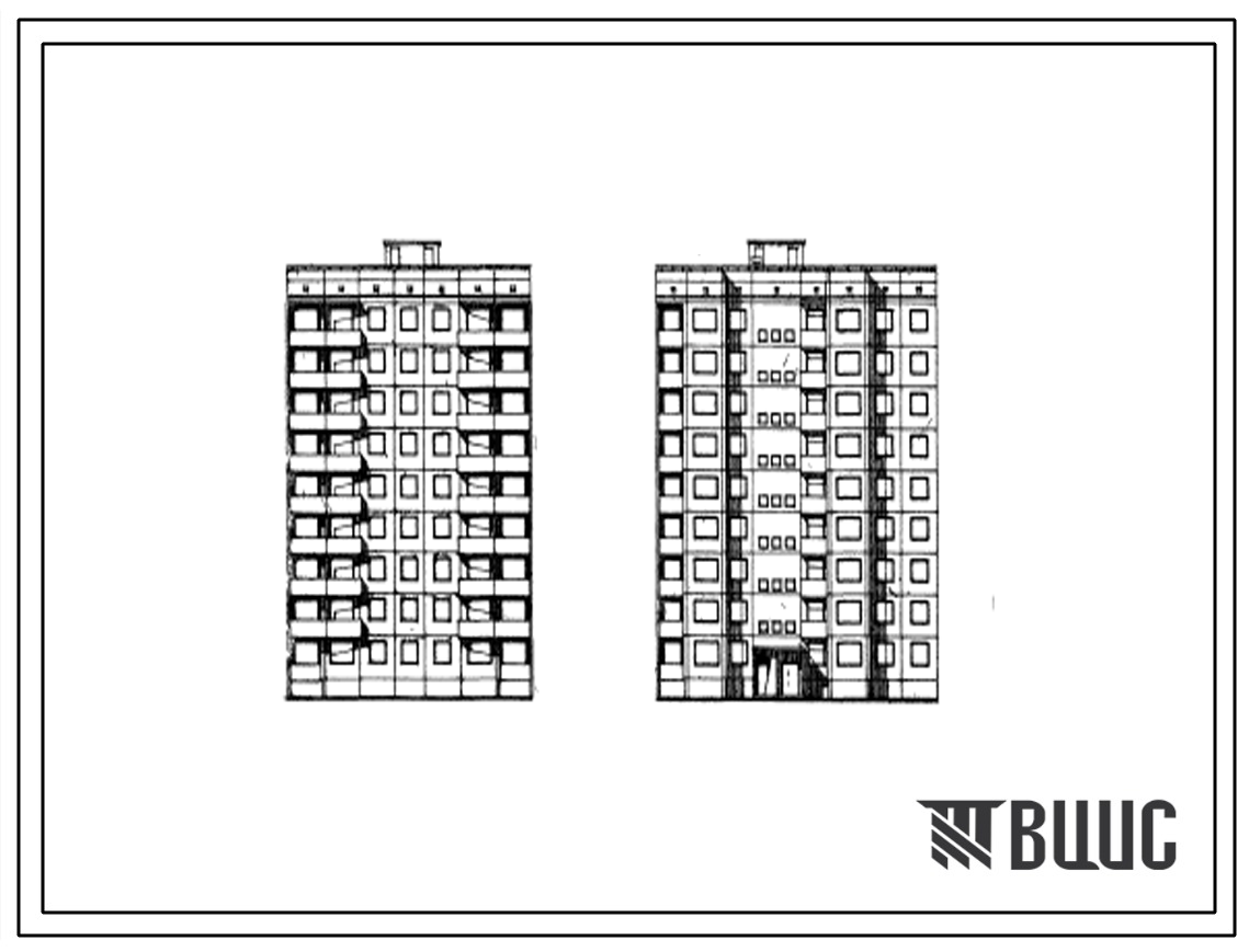 Типовой проект 94-052 Девятиэтажная крупнопанельная поворотная обратная блок-секция правая на 36 квартир (однокомнатных 1Б-9, двухкомнатных 2Б-9, трехкомнатных 3-9, четырехкомнатных 4Б-9)